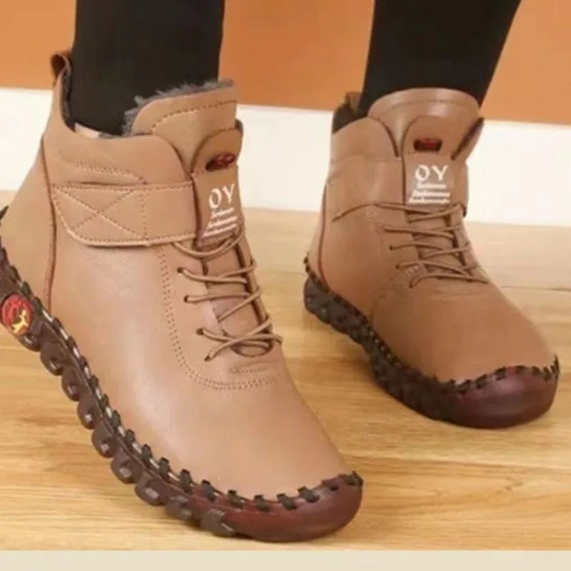 Botas gruesas de piel para Mujer, Botas cortas de cuero, zapatos ortopédicos peludos para Mujer, Botas de nieve impermeables para invierno, 2022