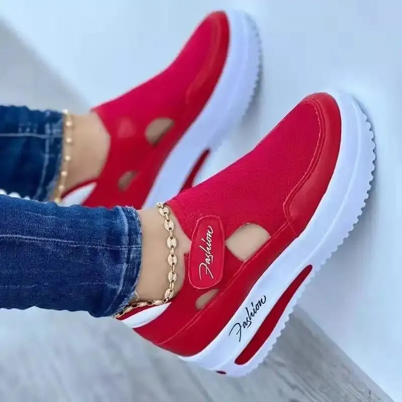 Zapatos casuales rojos, marca de moda transpirable para mujer, sandalias de plataforma de verano para mujer, zapatos vulcanizados, zapatos deportivos nuevos para mujer