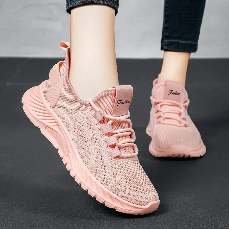 Zapatos deportivos con cordones para mujer, zapatillas deportivas con tejido volador para exteriores, cómodos, ligeros, antideslizantes, para gimnasio, trabajo informal