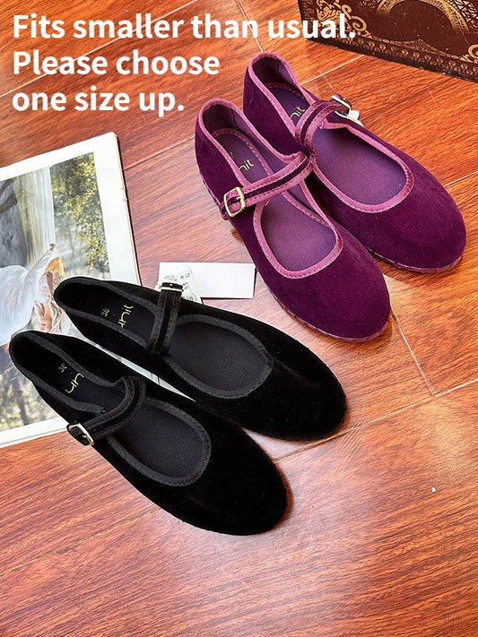 Elegant Mary Janes Flats Shoes Women Black Buckle Strap Shallow Casual Ballet Shoes Ladies Spring Autumn Canvas Loafers 2023