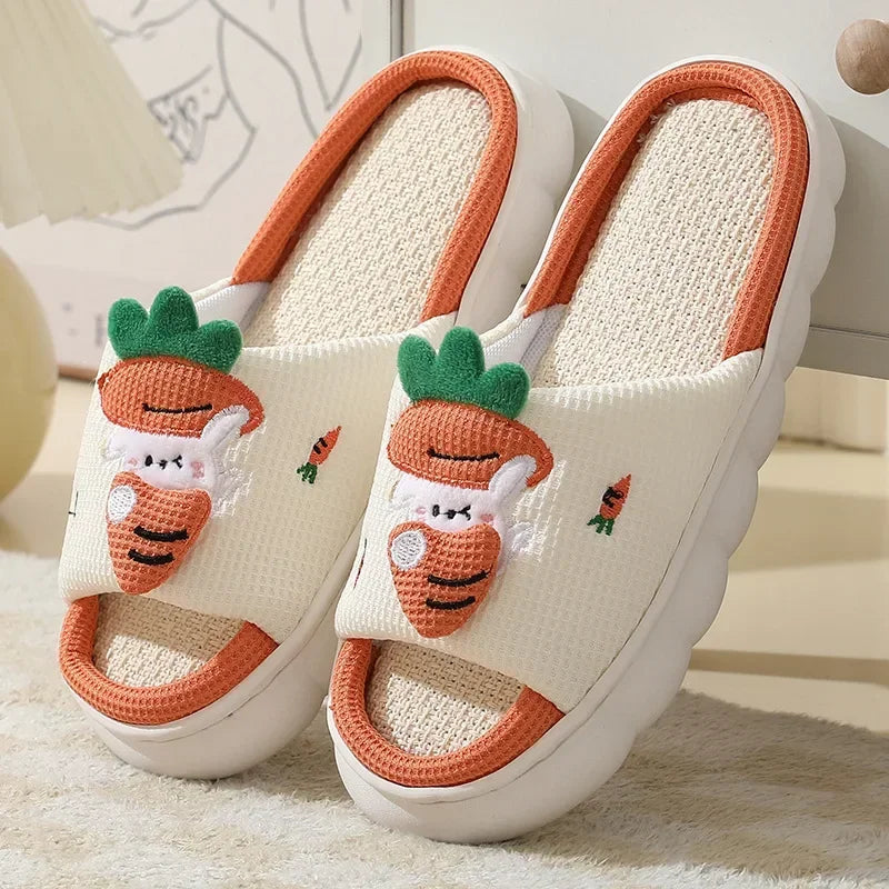 Gran oferta, zapatillas de lino de vaca lechera para mujer, sandalias para interiores para hombre para las cuatro estaciones, chanclas de dibujos animados para adultos, bonitos zapatos transpirables para el hogar