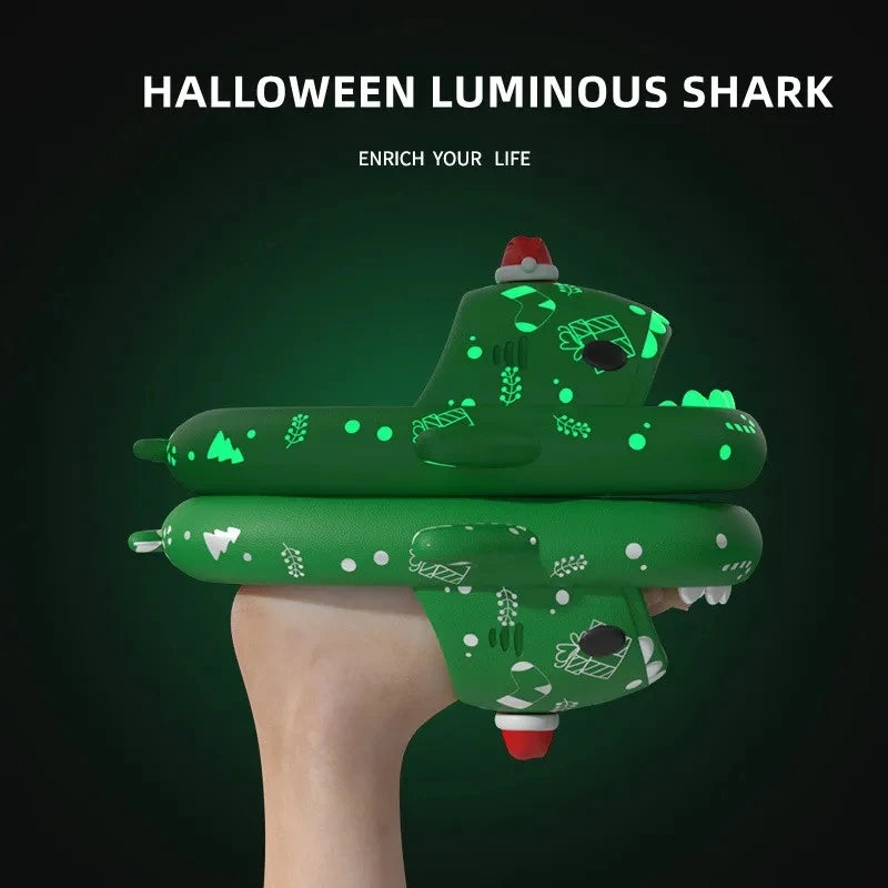 Pantoufles de requin en forme de citrouille pour Halloween, sandales lumineuses pour femmes, tongs d'extérieur antidérapantes pour la maison, tongs créatives pour hommes