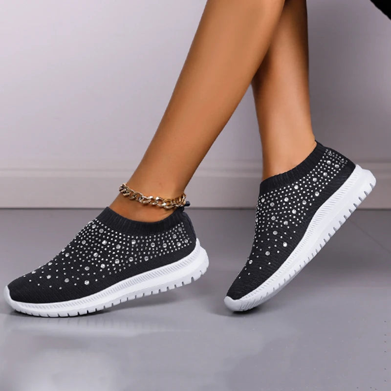 Zapatillas Rimocy Crystal de malla transpirable, zapatos para mujer, cómodos zapatos planos de fondo suave, zapatos informales antideslizantes de talla grande 43 para mujer