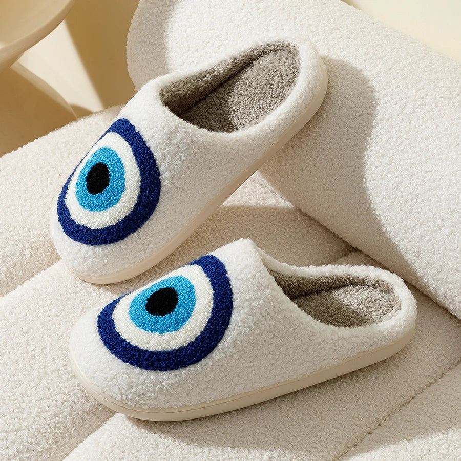 Evil Eyes Blue Embroidery slippers High Quality Women Men Slippers Fashion Pattern Shoes Warm Home Devil's Eyes Houseshoes