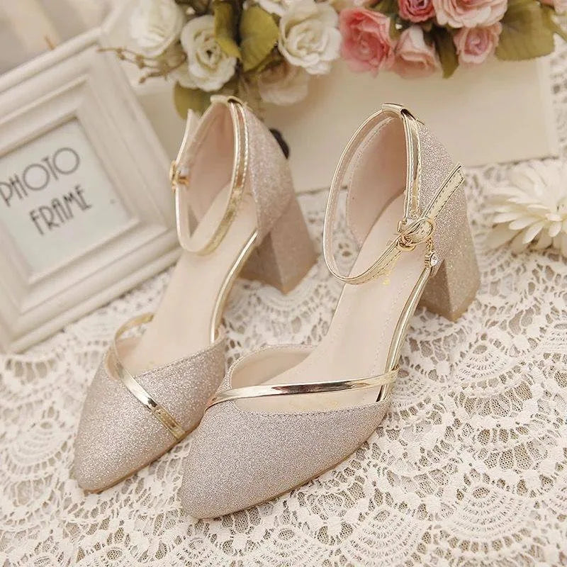 Fashion Spring and Summer Black High-heeled Shoes Women's High-quality Silver Wedding High-heeled Shoes Women's Gold Party Pump