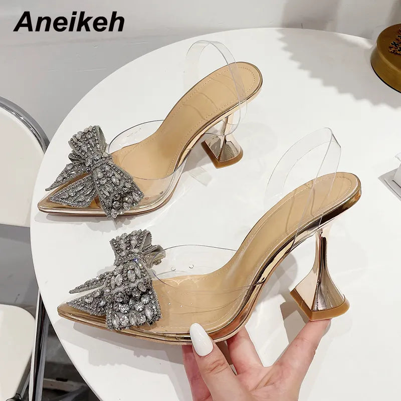 Aneikeh 2023 été femmes mode chaussure Sexy talon haut cheville Slingbacks boucle sangle bout pointu papillon-noeud décoration pompes