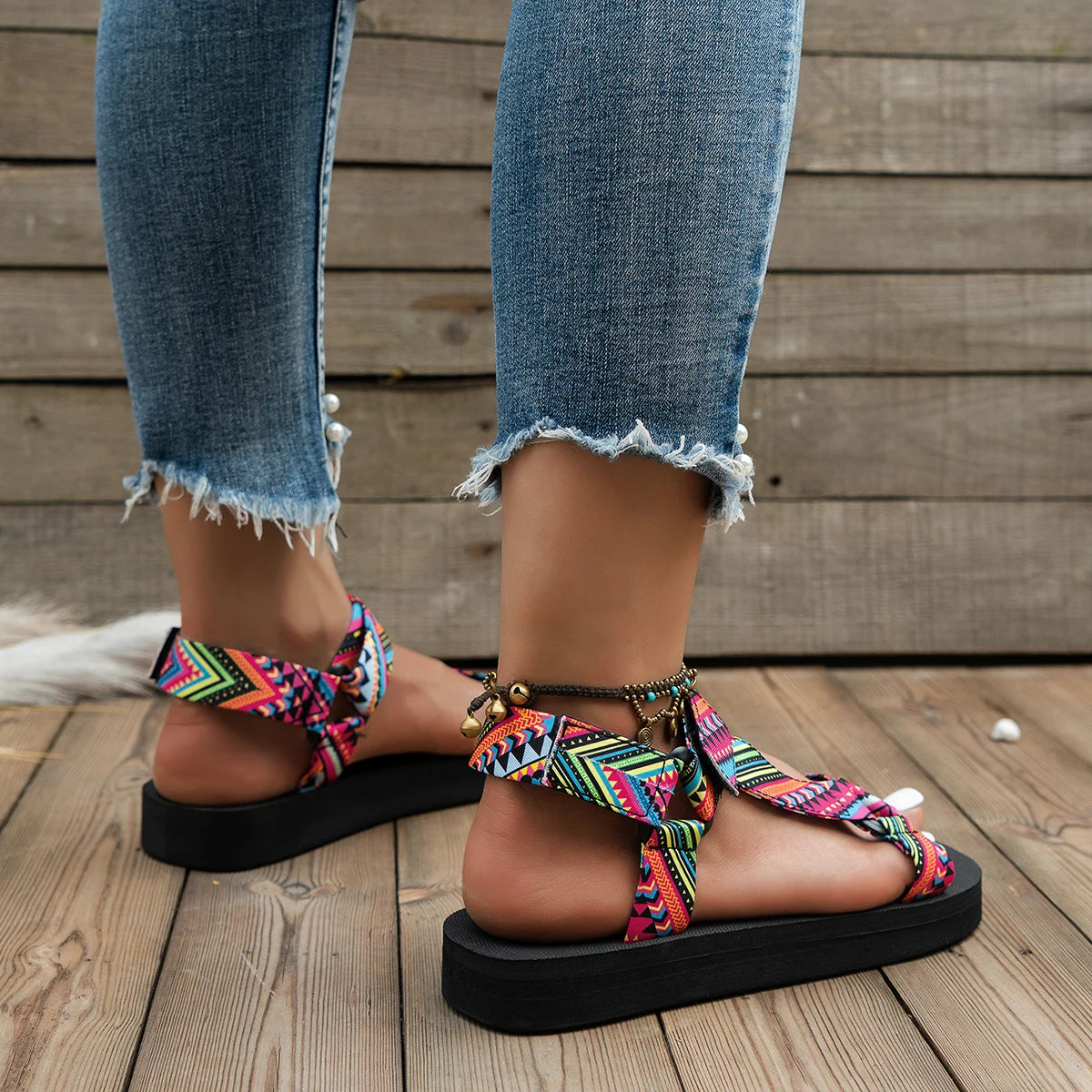 Zapatos planos de verano 2023 para mujer, conjunto de cuerdas de cáñamo, sandalias de playa para pies, zapatillas informales combinables para exteriores, sandalias de mujer de talla grande