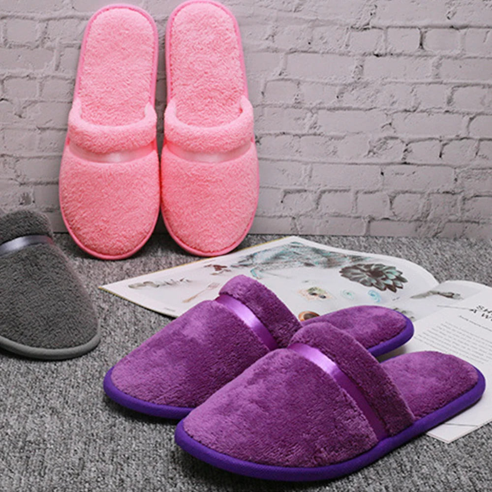 1Pair Coral fleece Men Women Cheap Hotel Slippers Cotton Slides Home Travel SPA Slipper Hospitality Comfort Home Guest Shoes