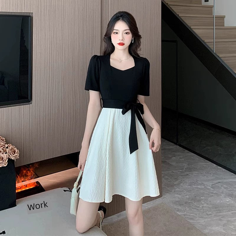 French style Graceful Black Patchwork Dress Women Summer 2024 New Chic Design Sense Hepburn Style Small Man