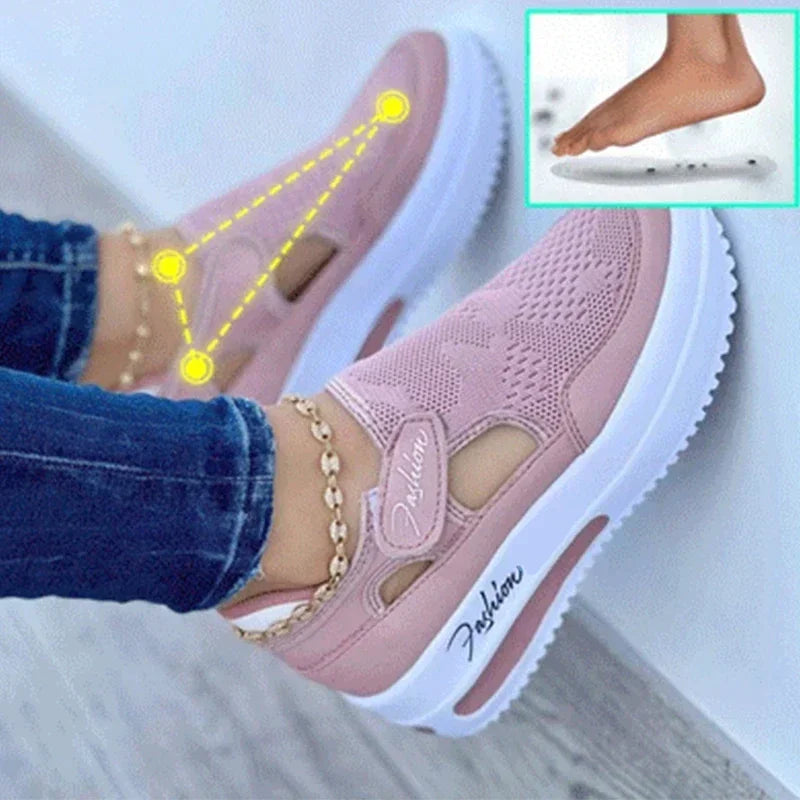 Zapatillas de deporte de marca de diseñador para mujer, zapatos informales de lona de tenis de alta calidad, con plataforma calada, color rojo y azul