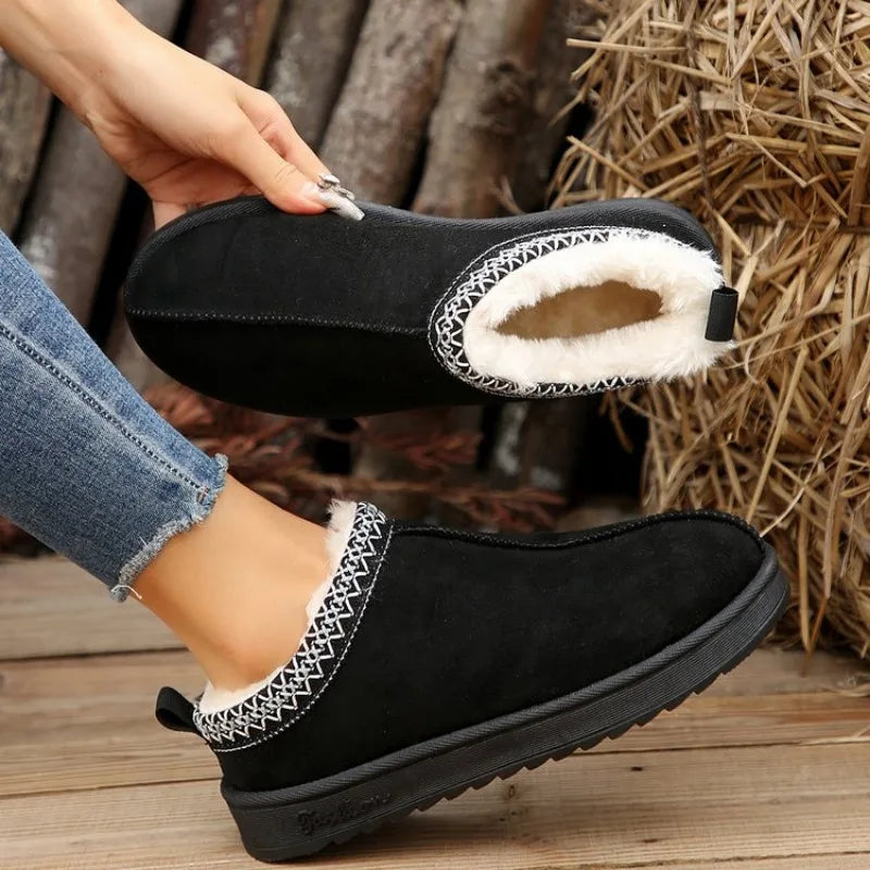 Bottines de neige Chelsea pour femmes, nouvelle marque d'hiver 2023, fourrure courte en peluche, pantoufles plates chaudes, chaussures à plateforme, tongs Botas