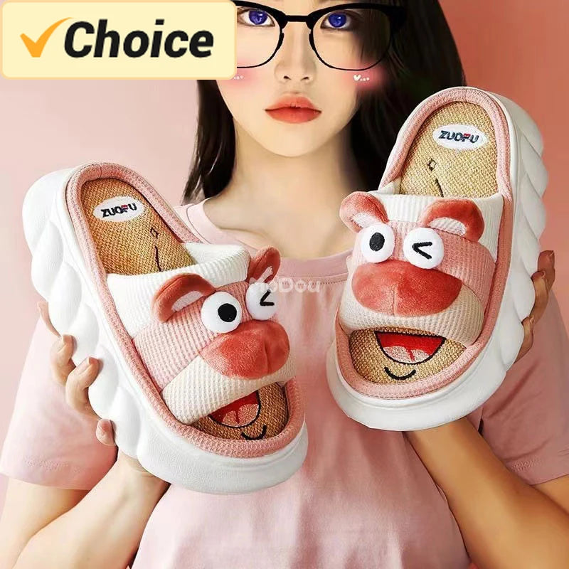 Mo Dou 2024 All Senson Designer Pantoufles Mignon Dessin Animé Beau Chat Chambre Coton Maison Chaussures Intérieur Semelle Épaisse Couples Hommes Femmes