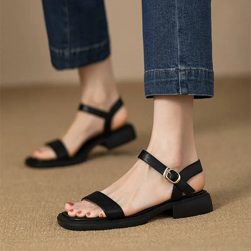 Sandalias De moda De verano 2024, Sandalias elegantes De tacón bajo con punta abierta para Mujer, Sandalias De suela blanda antideslizantes para Mujer