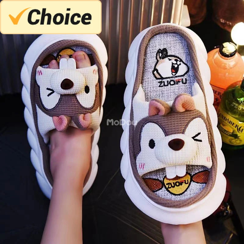 Mo Dou 2024 All Senson Designer Pantoufles Mignon Dessin Animé Beau Chat Chambre Coton Maison Chaussures Intérieur Semelle Épaisse Couples Hommes Femmes