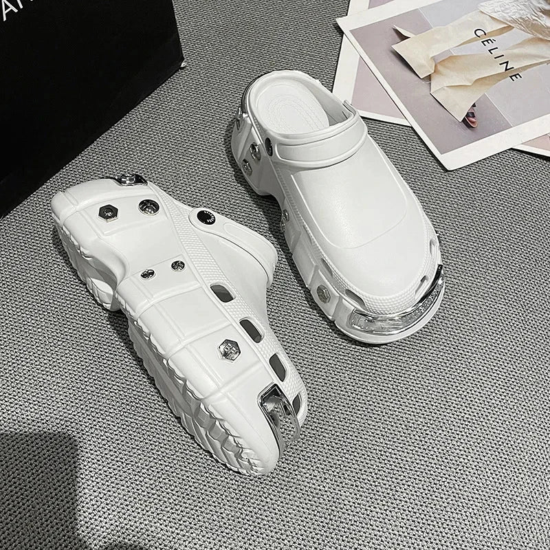 Women Creative Sandals Spring Summer Non-slip Female Slides Increasing Height Slipper Casual Party Shoes Rivets Slippers 2024