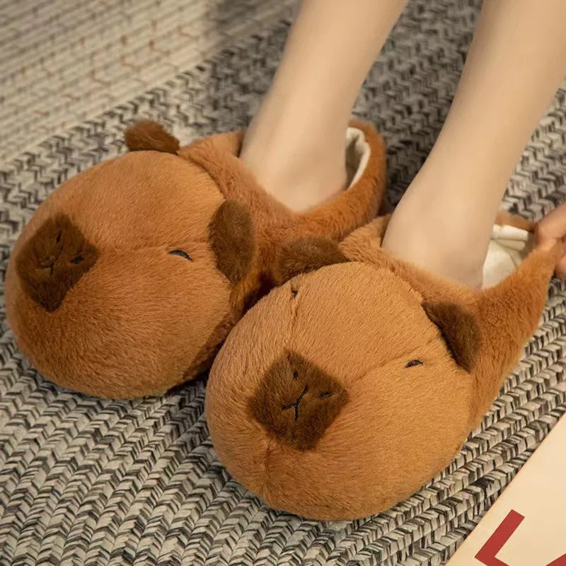 Zapatillas de algodón con dibujos animados de Capybara para el hogar, zapatos de felpa para interiores, suaves, antideslizantes, cálidos y transpirables, para parejas