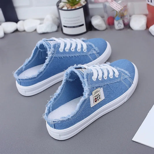 New 2023 Spring Summer Women Canvas Shoes flat sneakers women casual shoes low upper lace up white shoes