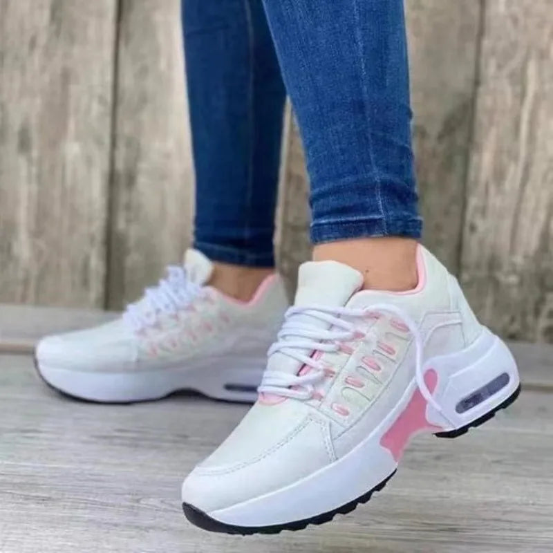 Baskets à plateforme compensée pour femmes, chaussures de sport décontractées, grande taille, à lacets, en maille respirante, vulcanisées, nouvelle mode, 2024