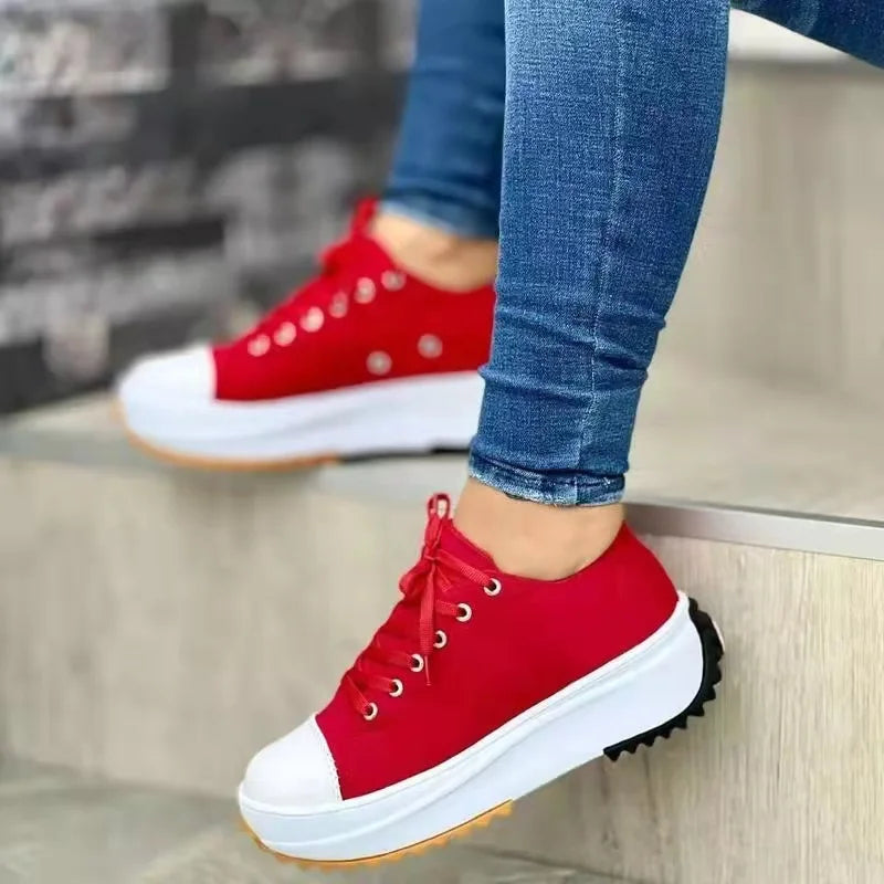 Speedy 2023 zapatos clásicos de lona blancos, zapatillas de deporte para mujer, zapatos de plataforma informales con cordones sólidos para mujer