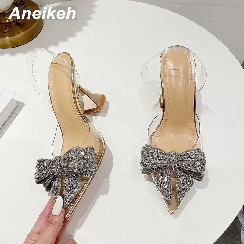 Aneikeh 2023 été femmes mode chaussure Sexy talon haut cheville Slingbacks boucle sangle bout pointu papillon-noeud décoration pompes