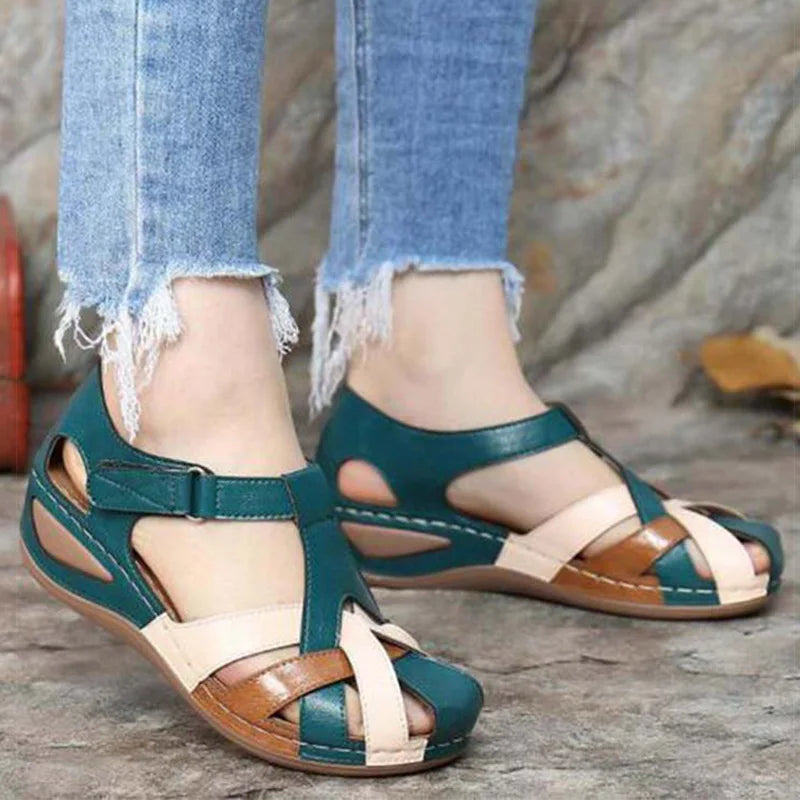 Sandalias de mujer, zapatos de tacón bajo suaves, zapatos de verano para mujer, Sandalias de tacón de colores combinados, zapatos de verano para mujer, calzado de tacón para mujer