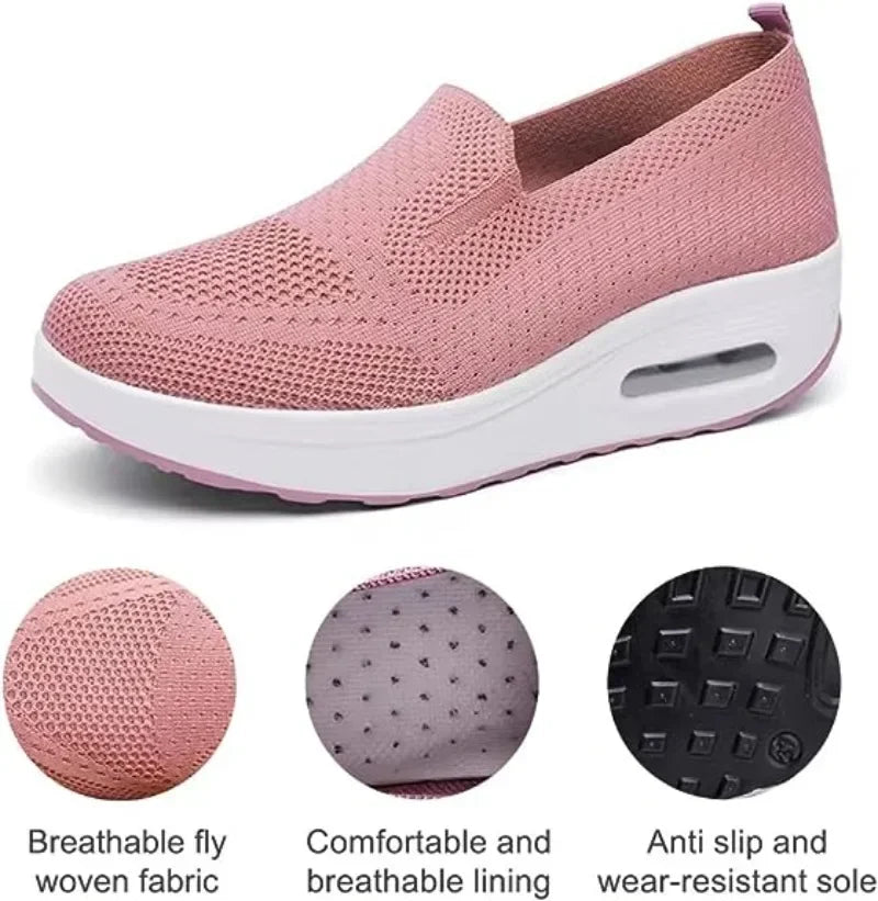 Zapatos planos de tenis para caminar para mujer, zapatillas deportivas transpirables informales con cojín de aire ligero, zapatillas elásticas para correr