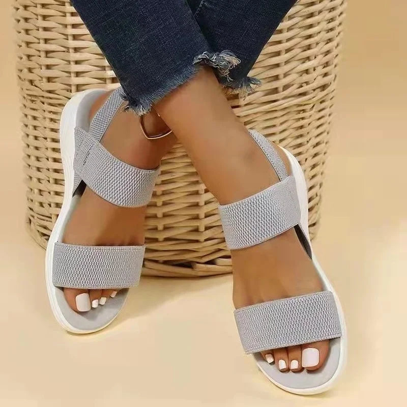 Femmes Mode D'été Sandales 2023 Maille Décontracté Bouche De Poisson Sandales De Sport Grande Taille Volant Tissé Chaussures Plates Sandalias Mujer