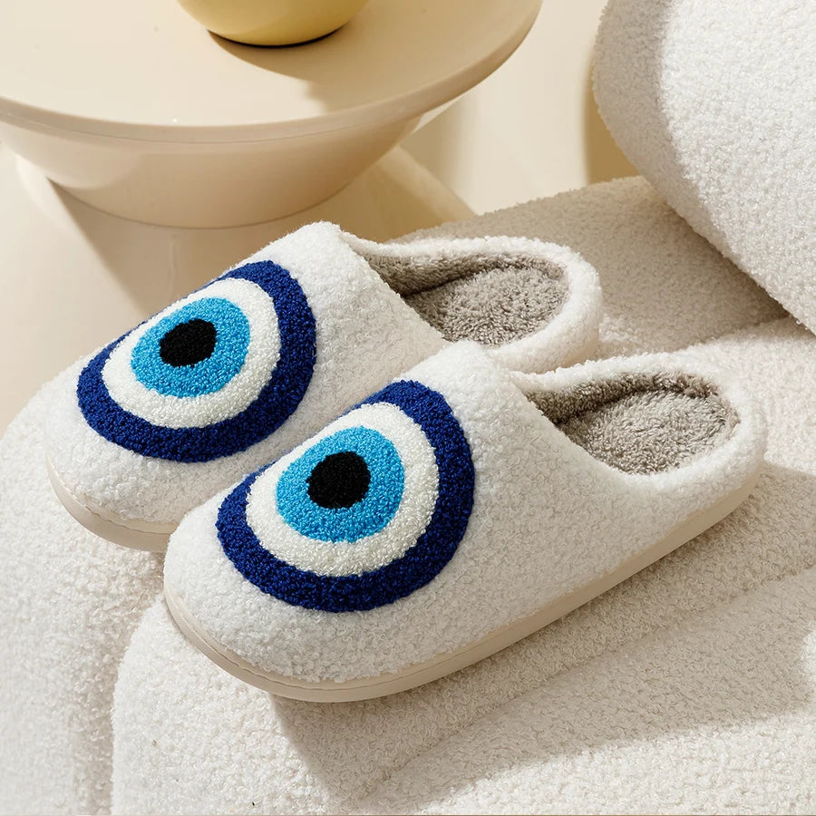 Evil Eyes Blue Embroidery slippers High Quality Women Men Slippers Fashion Pattern Shoes Warm Home Devil's Eyes Houseshoes