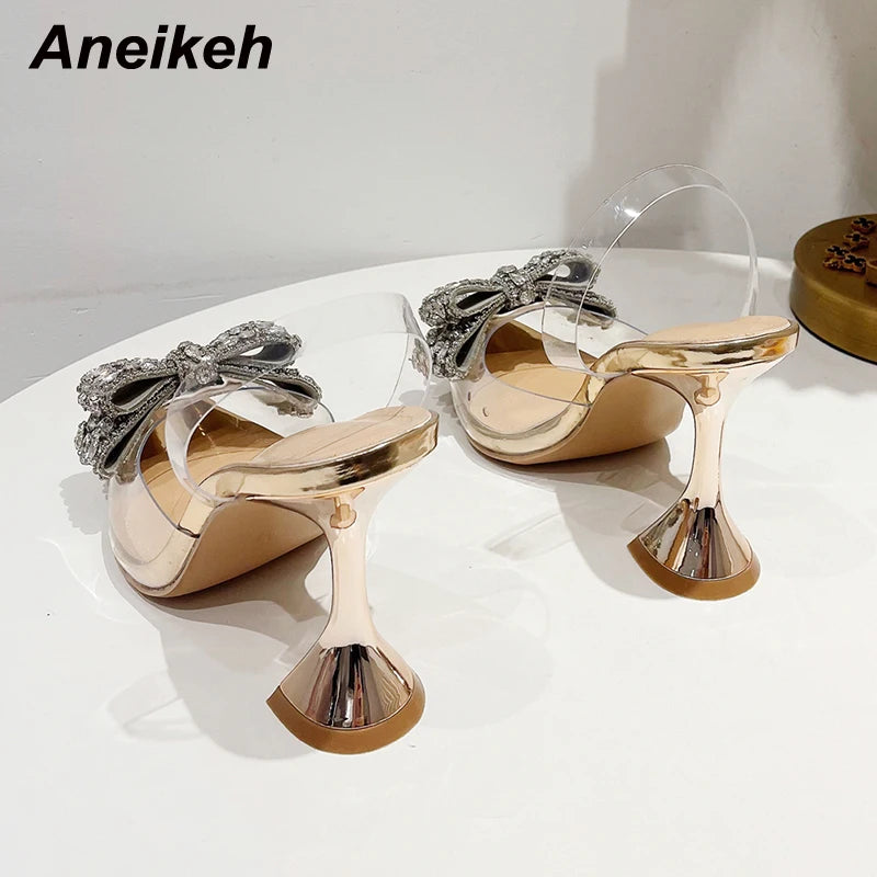 Aneikeh 2023 été femmes mode chaussure Sexy talon haut cheville Slingbacks boucle sangle bout pointu papillon-noeud décoration pompes