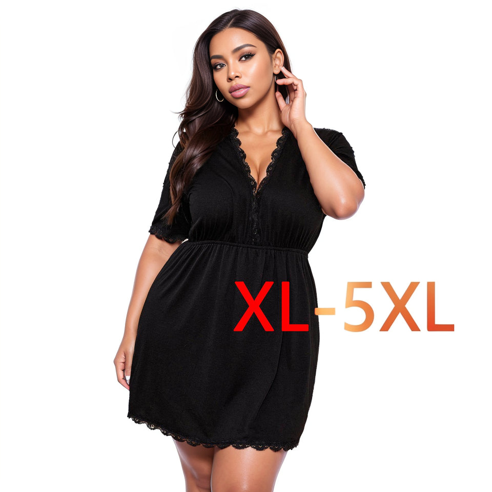 Fat Women plus Size Sexy V Neck Pajamas Ladies Casual Dress