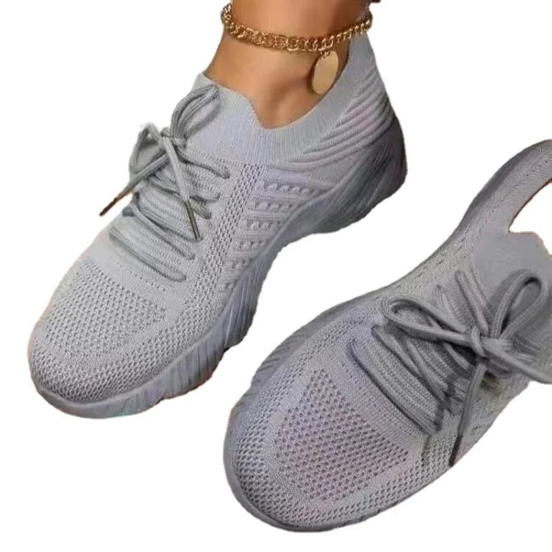 Zapatillas De deporte informales De malla transpirables para Mujer, Zapatos vulcanizados con cordones, zapatillas De plataforma para Mujer, Zapatos De Mujer De talla grande