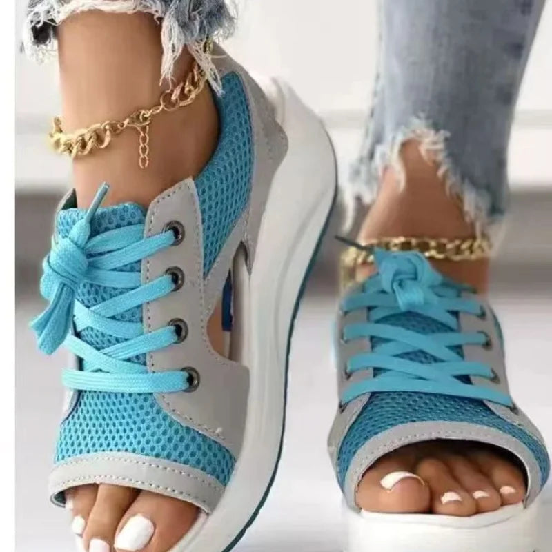 Sandalias de moda para mujer, novedad de verano, plataforma gruesa y cómoda de malla con punta abierta, zapatos deportivos informales para mujer de talla grande 43