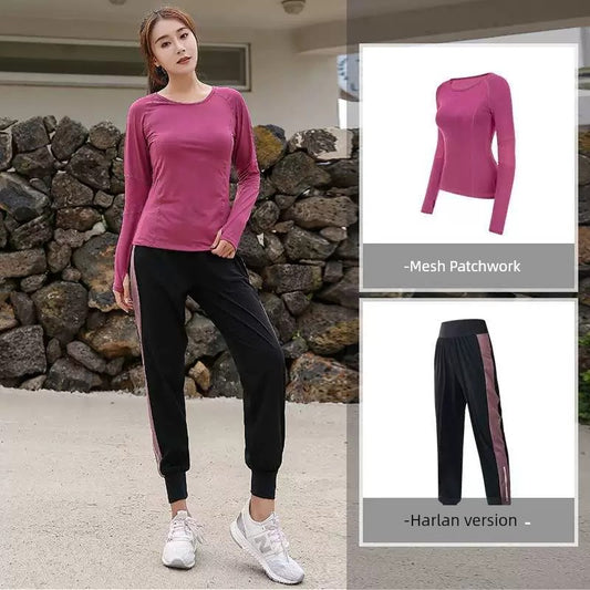 Ropa de Yoga de otoño de talla grande para mujer, chica regordeta, gimnasio, ropa de secado rápido, traje para correr, traje deportivo de manga larga Suelto de 100,00 kg