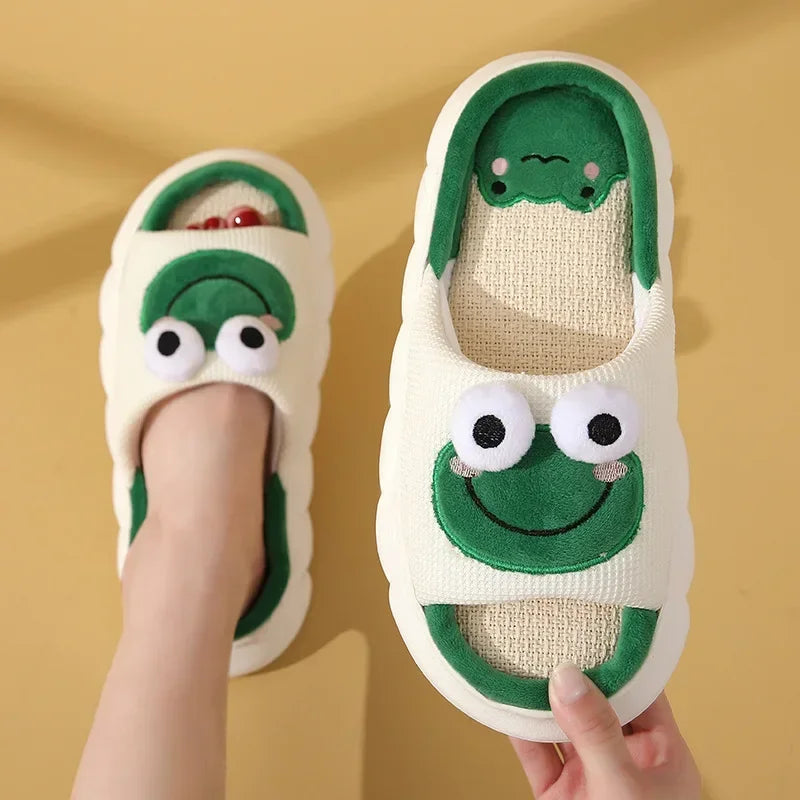 Hot Sale Women Milk Cow Linen Slippers Four Seasons Men Indoor Sandals Adults Cartoon Slides Couples Cute Breathable Home Shoes