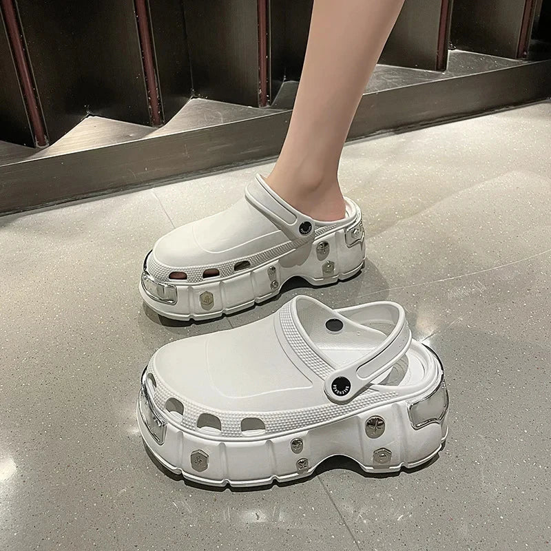 Women Creative Sandals Spring Summer Non-slip Female Slides Increasing Height Slipper Casual Party Shoes Rivets Slippers 2024