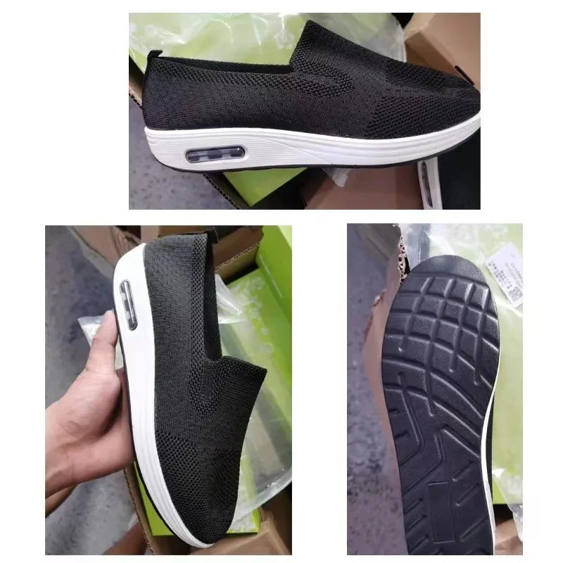 Zapatos planos de tenis para caminar para mujer, zapatillas deportivas transpirables informales con cojín de aire ligero, zapatillas elásticas para correr