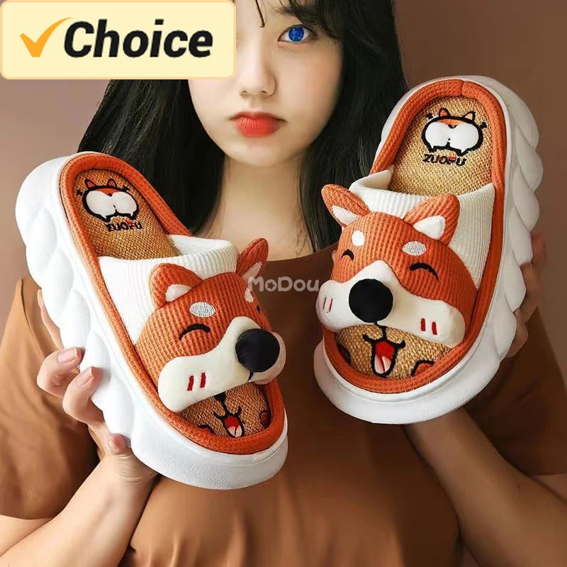 Mo Dou 2024 All Senson Designer Pantoufles Mignon Dessin Animé Beau Chat Chambre Coton Maison Chaussures Intérieur Semelle Épaisse Couples Hommes Femmes