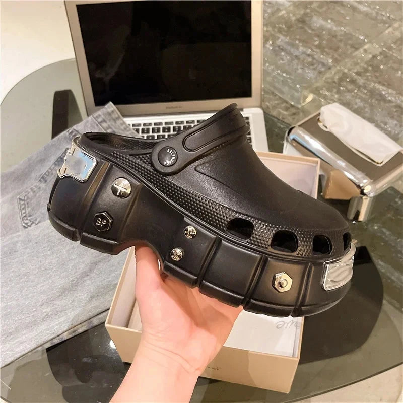 Women Creative Sandals Spring Summer Non-slip Female Slides Increasing Height Slipper Casual Party Shoes Rivets Slippers 2024