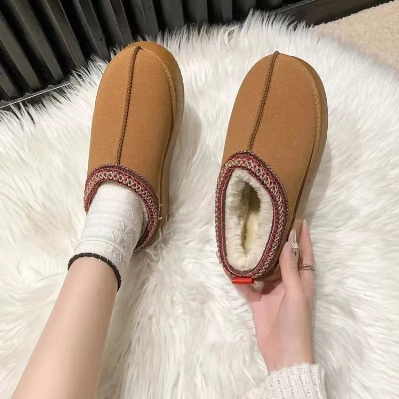 New Winter Retro Women Snow Warm Suede Leather Lazy Loafers Boots Shoes Woman Lady Female Flat Bottine Botas Boots Mujer Shoes