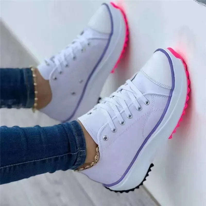 Speedy 2023 zapatos clásicos de lona blancos, zapatillas de deporte para mujer, zapatos de plataforma informales con cordones sólidos para mujer