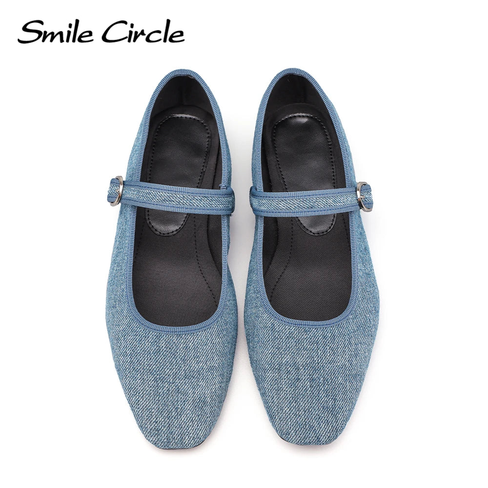 Smile Circle – ballerines en velours Mary Jane pour femmes, chaussures imprimées léopard, confortables, douces, à bout rond, plates pour femmes