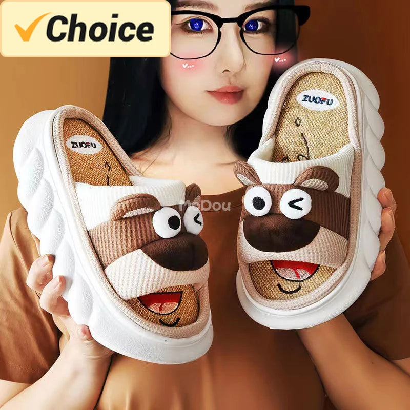 Mo Dou 2024 All Senson Designer Pantoufles Mignon Dessin Animé Beau Chat Chambre Coton Maison Chaussures Intérieur Semelle Épaisse Couples Hommes Femmes