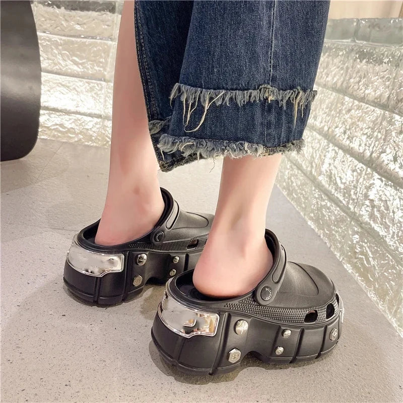 Women Creative Sandals Spring Summer Non-slip Female Slides Increasing Height Slipper Casual Party Shoes Rivets Slippers 2024