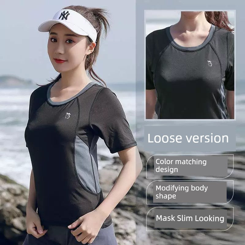 Plus Size Yoga Clothes T-shirt Female Chubby Girl Exercise Workout Clothes 100.00kg Summer Running Suit Quick-Drying plus Sizes Loose Tops