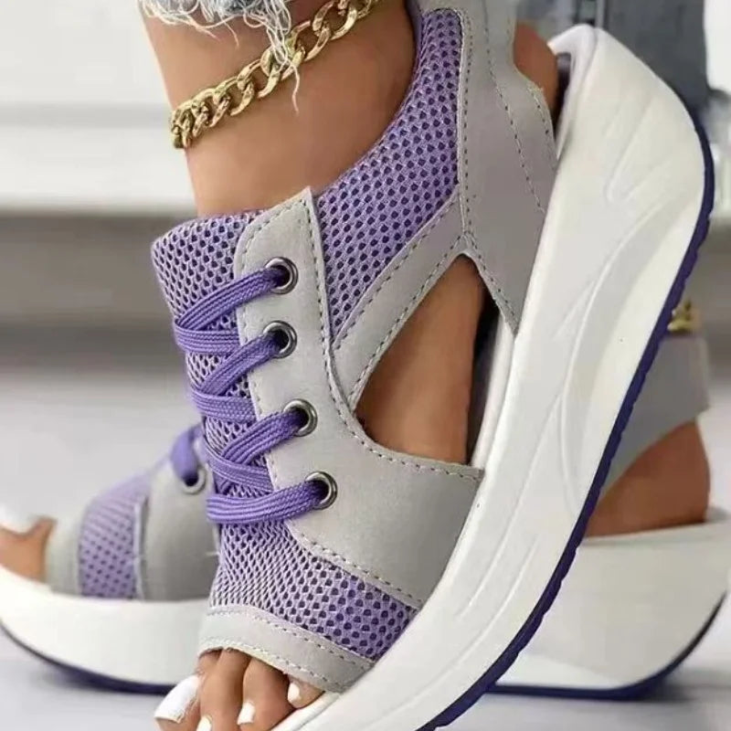 Sandalias de moda para mujer, novedad de verano, plataforma gruesa y cómoda de malla con punta abierta, zapatos deportivos informales para mujer de talla grande 43