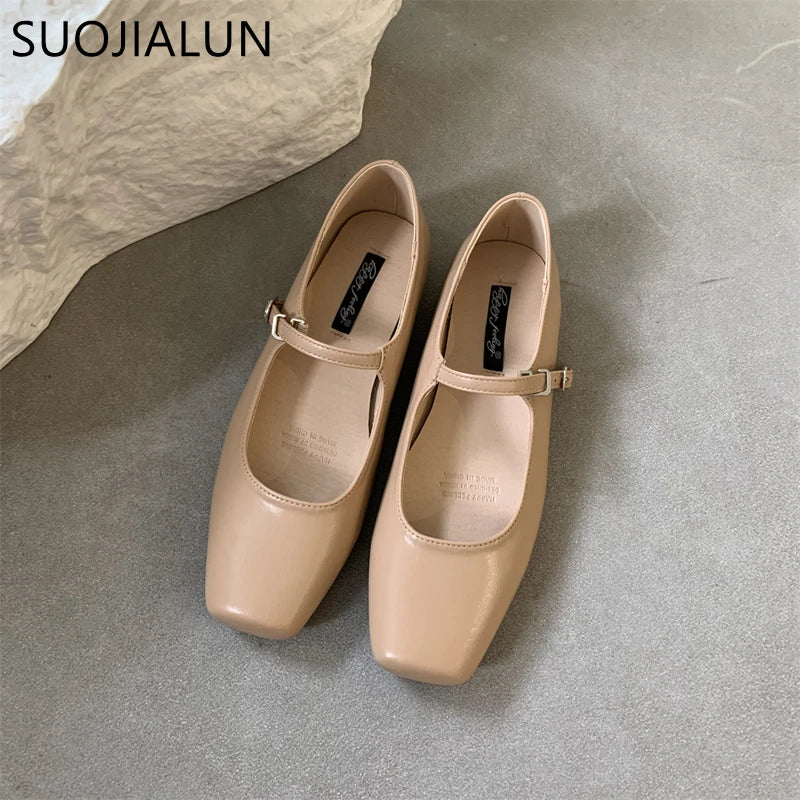 SUOJIALUN – chaussures plates à bout carré pour femmes, nouvelle marque d'été, chaussures Mary Jane peu profondes, souples et décontractées, chaussures de Ballet à Slingback, 2023