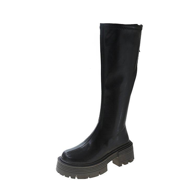 Botas altas con plataforma y tacón bajo por debajo de la rodilla para mujer, otoño e invierno, con tacón bajo