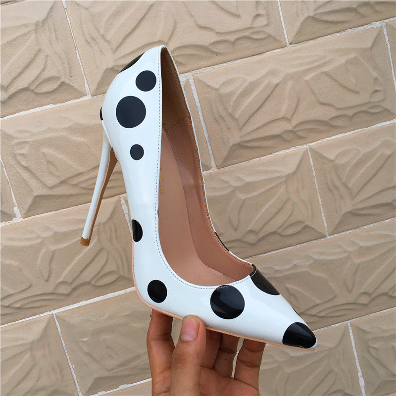 Women's Stiletto Point-toe Patent Leather Polka-dot High Heels