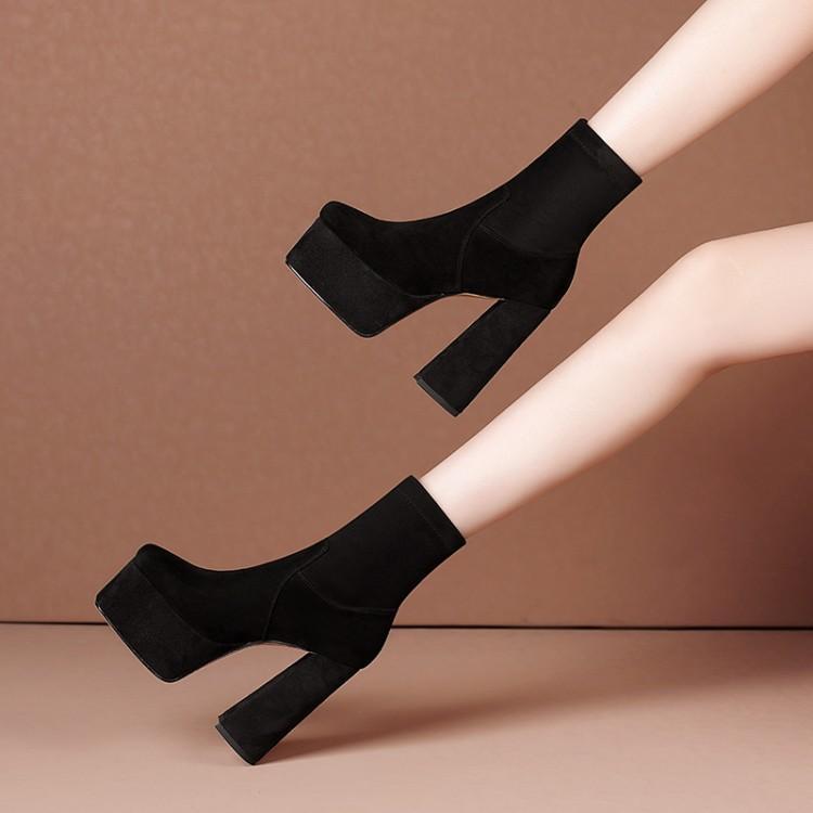 Women's Square Toe Platform High Heel Ankle Boots