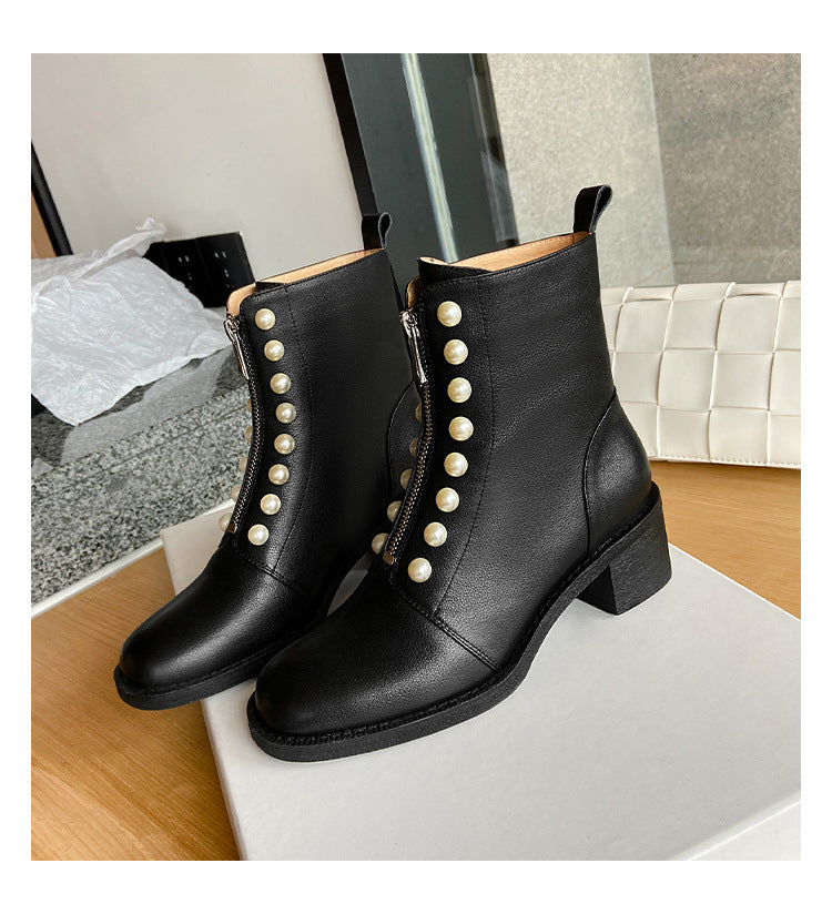 New Style Short Boots Women Leather Round Toe